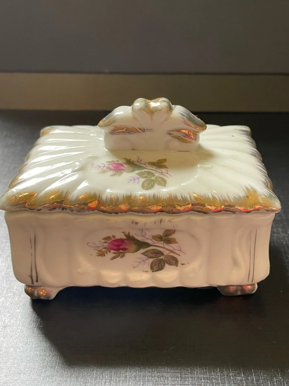 Vtg Porcelain Floral Trinket Dishes & Box Del Coronado Nasco Japan Moss Rose